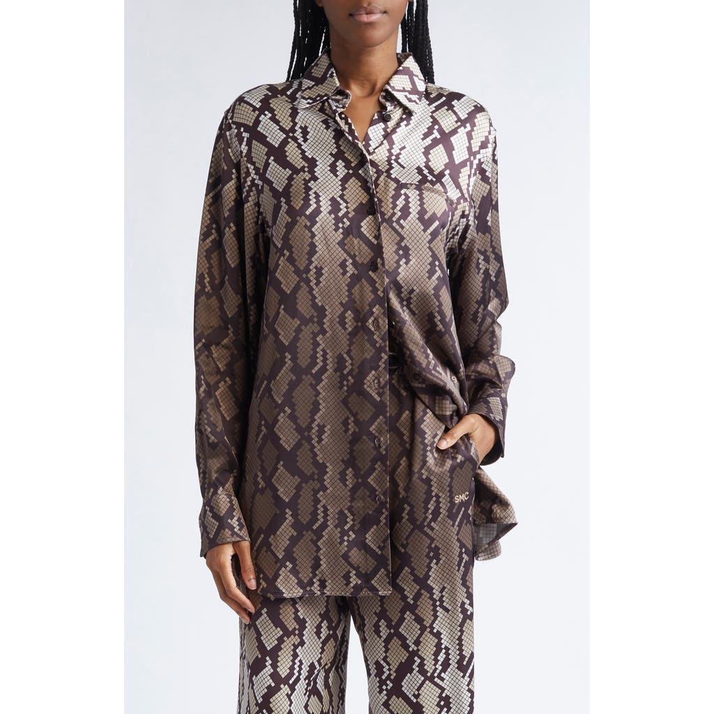 Stella Mccartney Snakeskin Print Satin Button-up Shirt In Animal Print