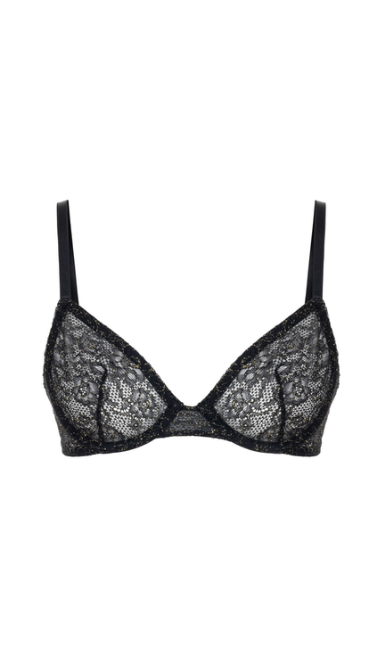 Shiny Bra - Shimmery Lace Underwire Balconette Bra