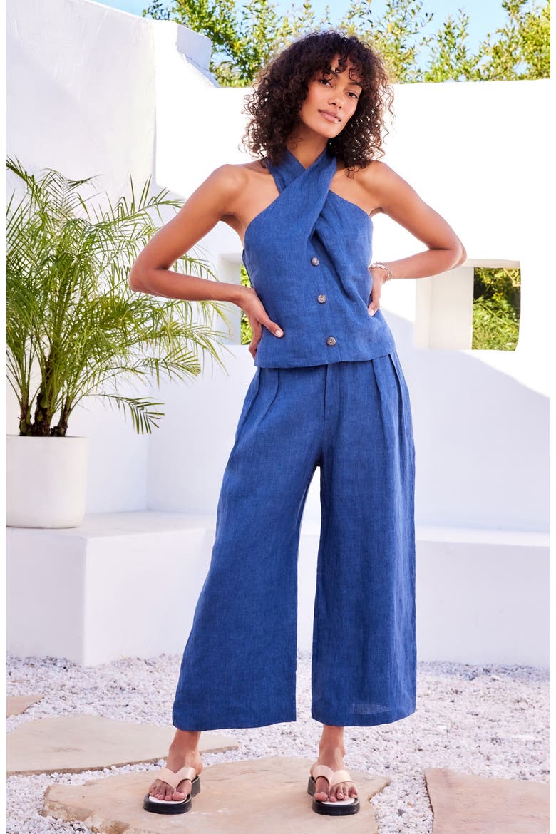 Sadie Linen Crop Wide Leg Pants, Alternate, color, BLUE