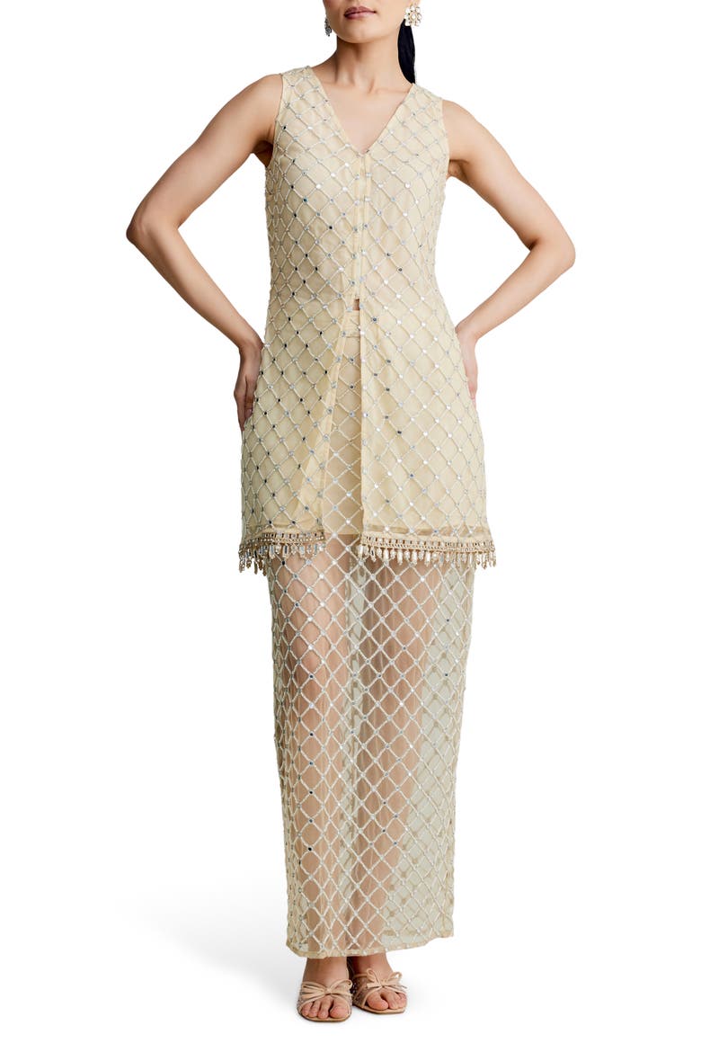 Mariah Sleeveless Top & Maxi Skirt Set, Main, color, GOLD