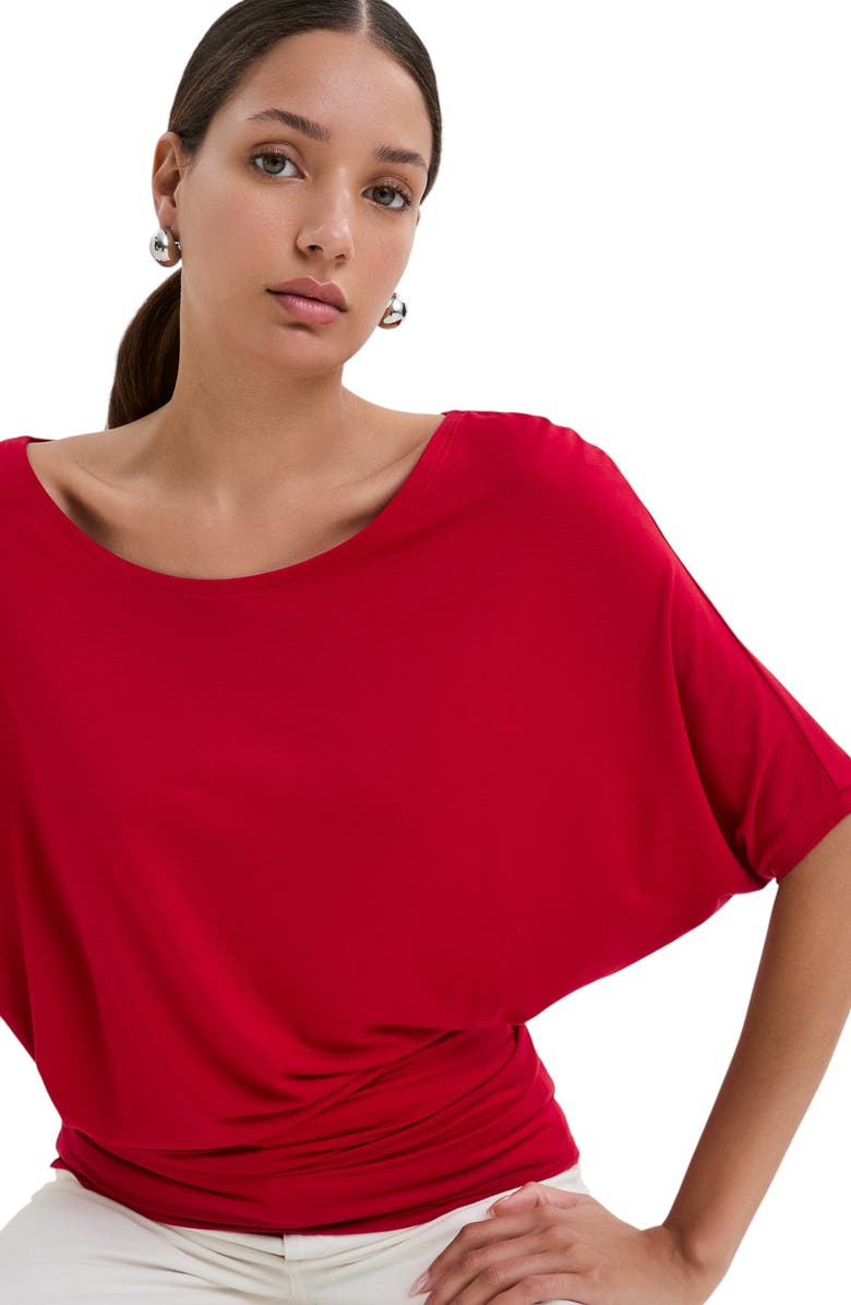 Marcella Elena Asymmetric Sleeve Batwing Top, Alternate, color, Red