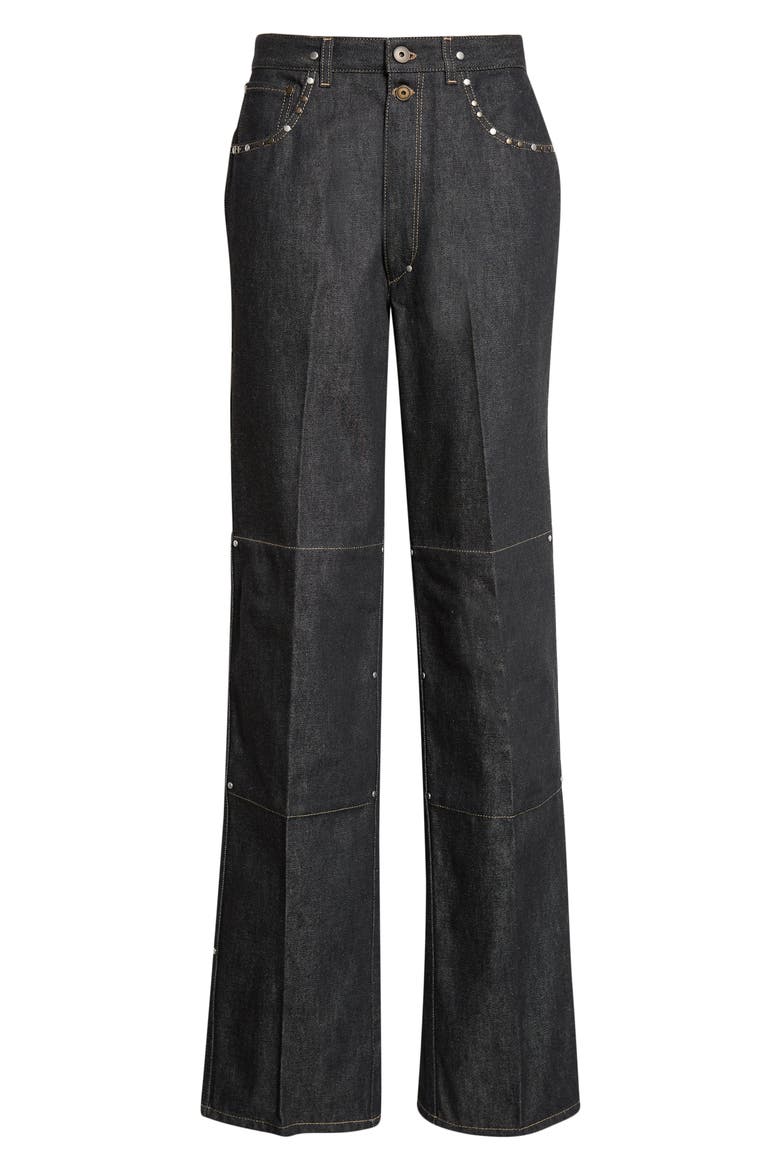 Studded High Waist Straight Leg Jeans, Alternate, color, SLATE