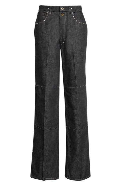 Studded High Waist Straight Leg Jeans (Slate)