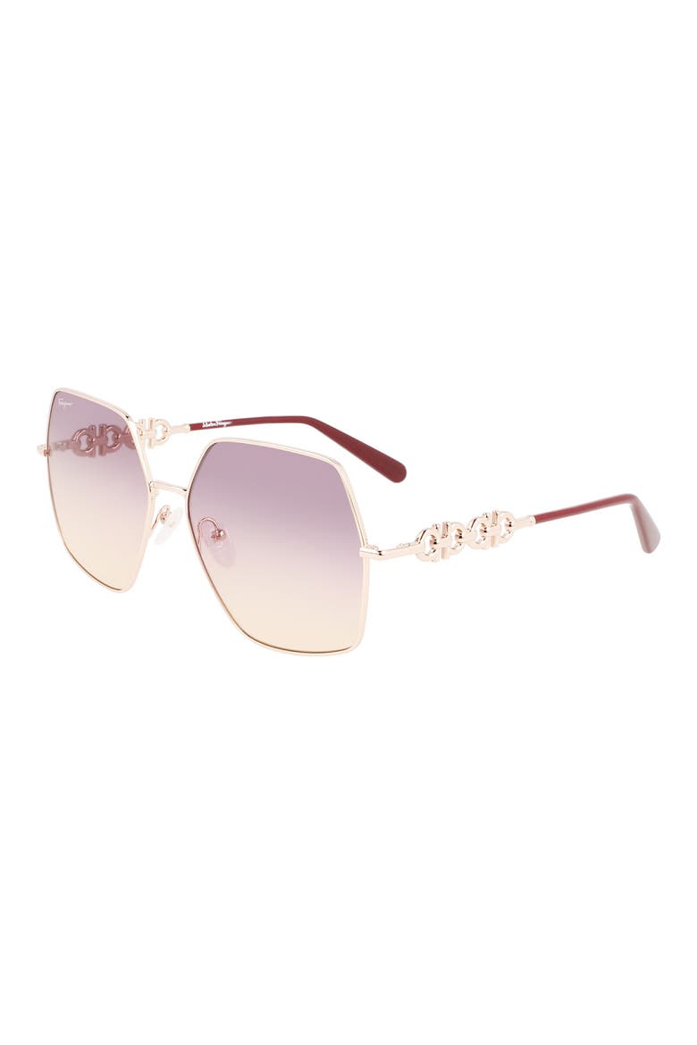 Gancini 61mm Gradient Rectangular Sunglasses, Alternate, color, ROSE GOLD/BORDEAUX