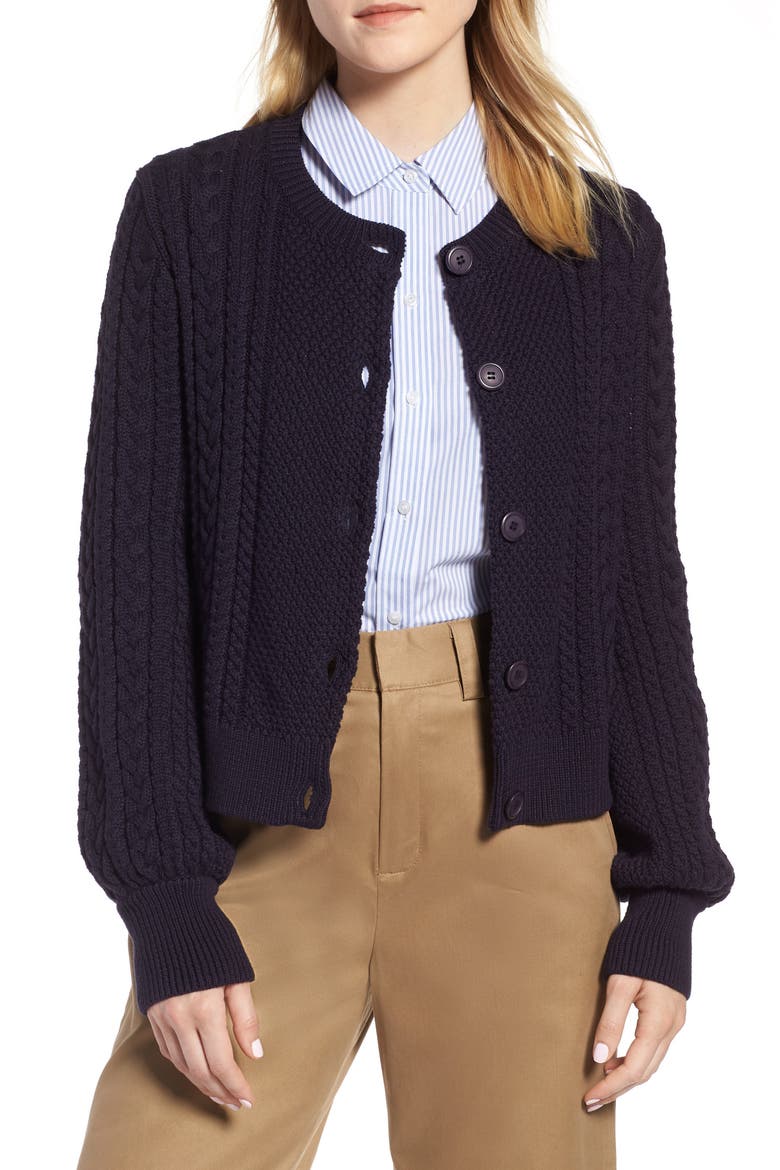 Blouson Sleeve Cardigan, Main, color, NAVY NIGHT