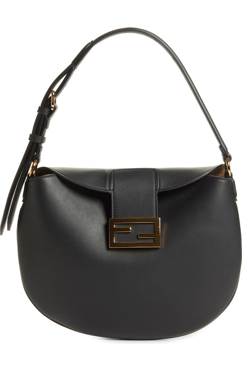 Fendi Small Croissant Leather Hobo, Main, color,