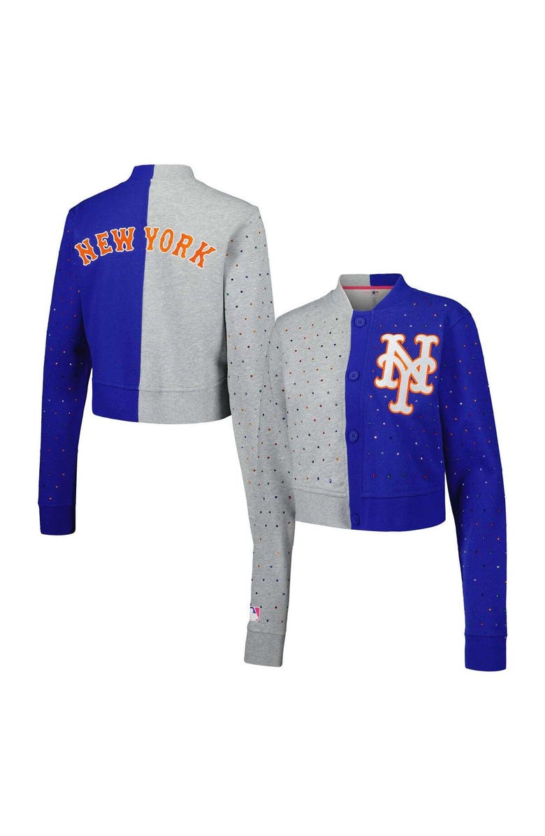 Terez Women's Terez Gray/Royal New York Mets Cropped Button-Up Cardigan, Main, color, Gray
