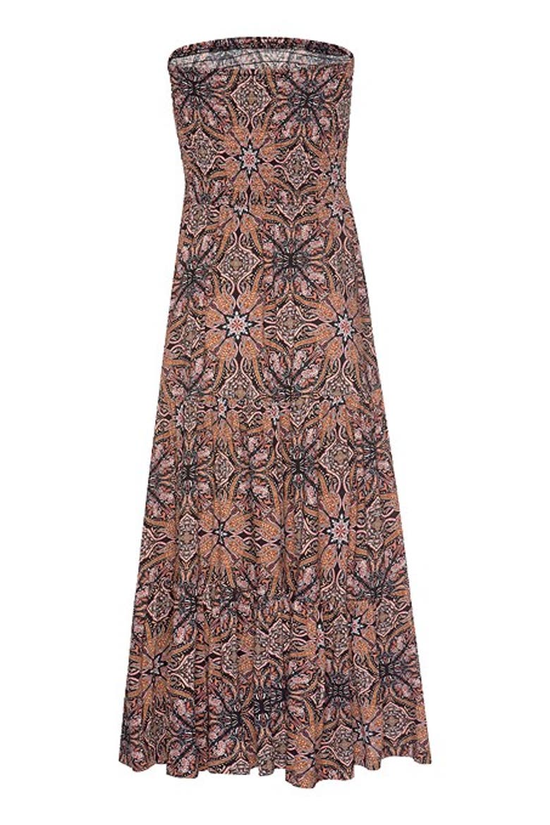 Women's Smocked Convertible Maxi Dress, Alternate, color, Brown Multi