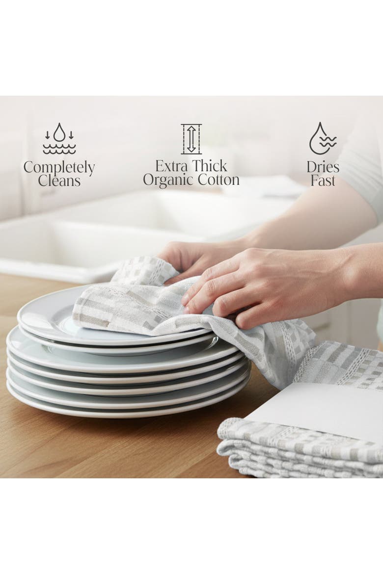 100 Organic Cotton Kitchen Towels, Alternate, color, White/Tan