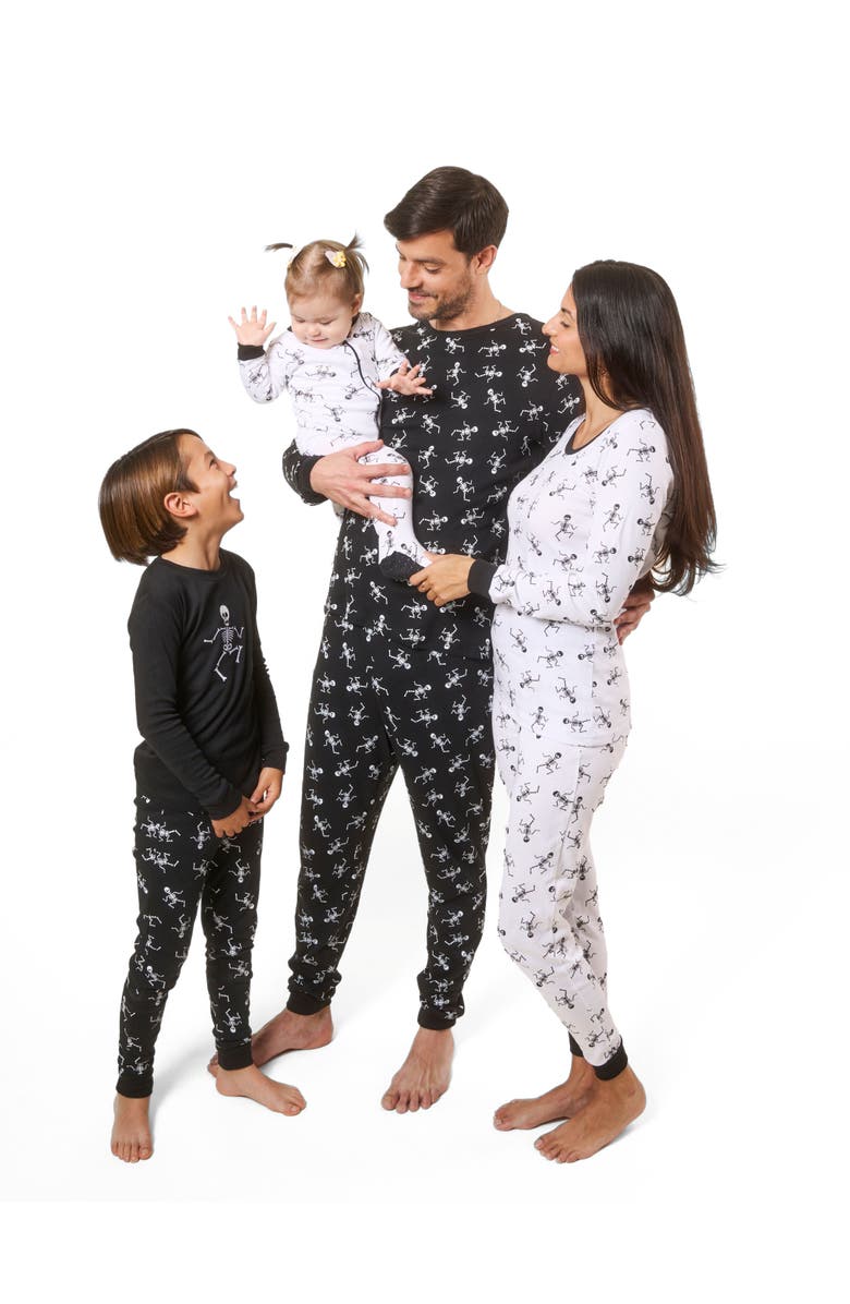 Leveret Footed Cotton Halloween Matching Family Pajamas, Fun Prints, Alternate, color, White Skeleton