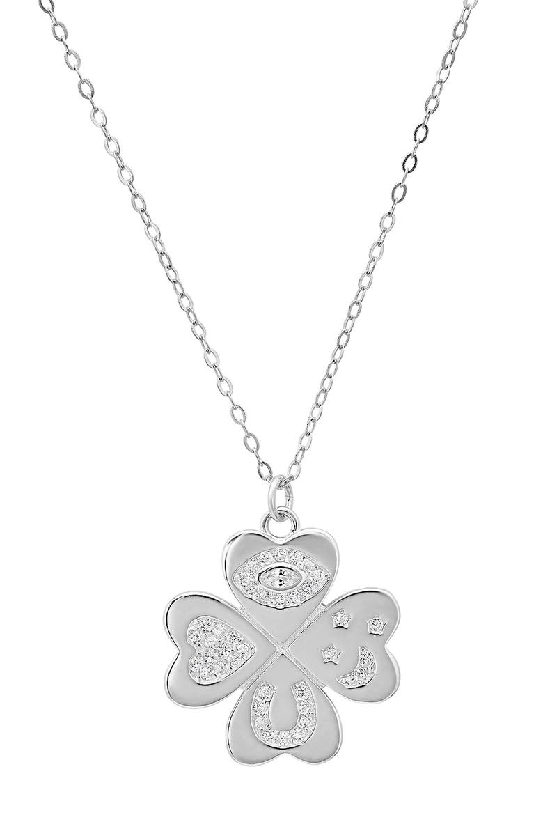 Lucky Charm Clover Pendant Necklace, Main, color, SILVER