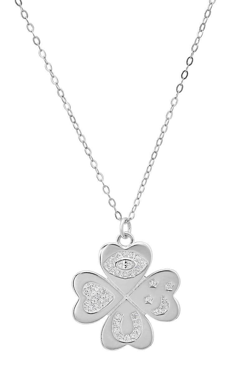 Queen Jewels Lucky Charm Clover Pendant Necklace, Main, color, Silver
