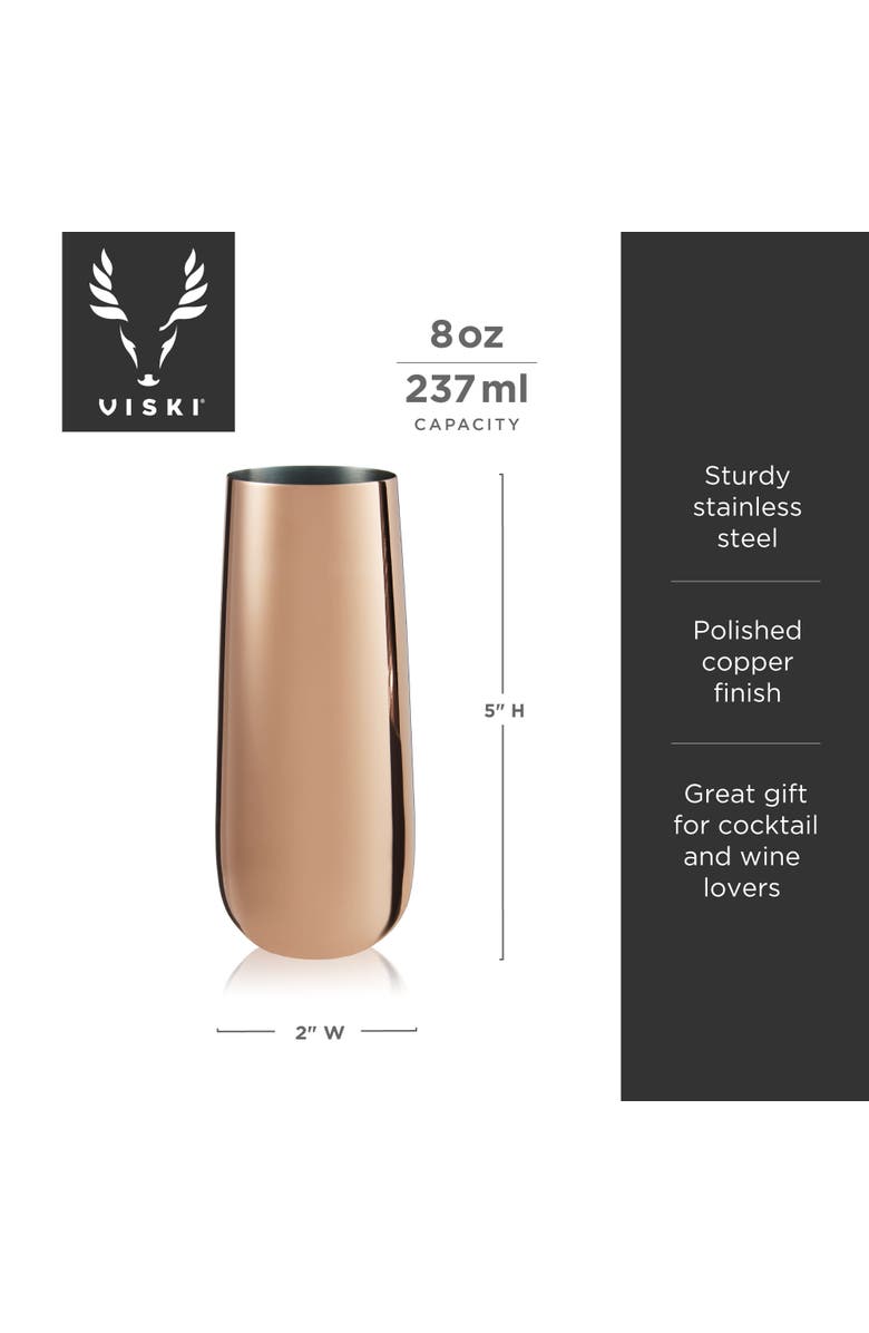 Viski Summit Stemless Champagne Flutes Set of 2, Alternate, color, Copper