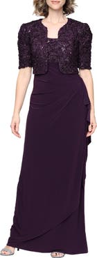 Alex Evenings Sequin Soutache Bodice Empire Waist Chiffon Gown with Bolero Jacket