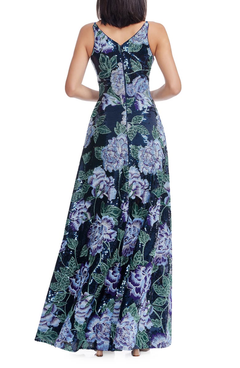 Dress the Population Alyssa Floral Gown, Alternate, color, Navy Multi