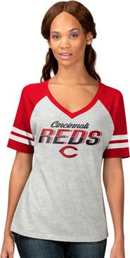 G-III 4HER BY CARL BANKS Women's G-III 4Her by Carl Banks Heather Gray Cincinnati Reds Goal Line Raglan V-Neck T-Shirt
