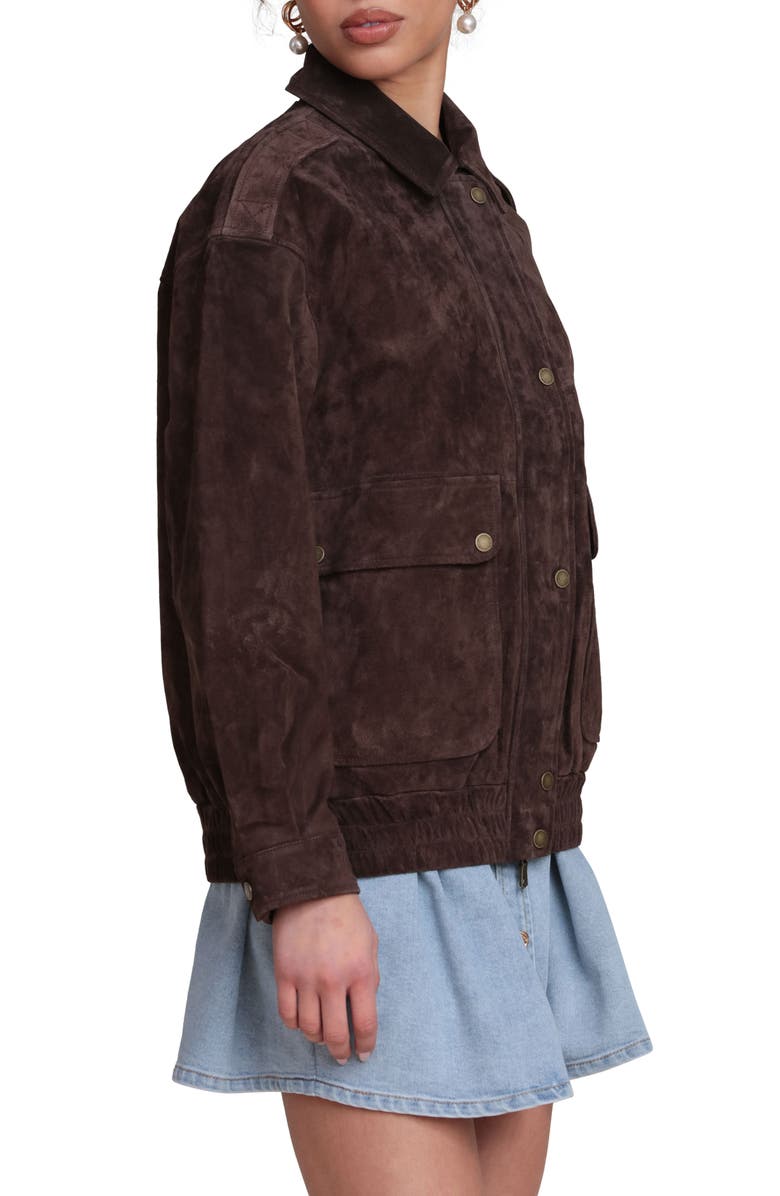 Avec Les Filles Suede Bomber Jacket, Alternate, color, Chocolate