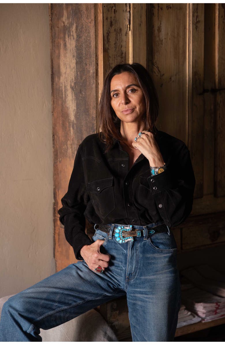 Fortela Linda Suede Leather Overshirt, Alternate, color, Black