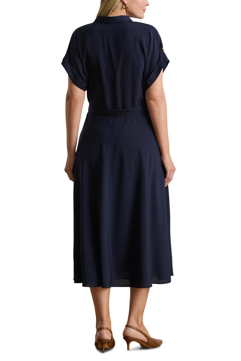 Wrap Bodice Crêpe de Chine Midi Dress, Alternate, color, LIGHTHOUSE NAVY BLUE