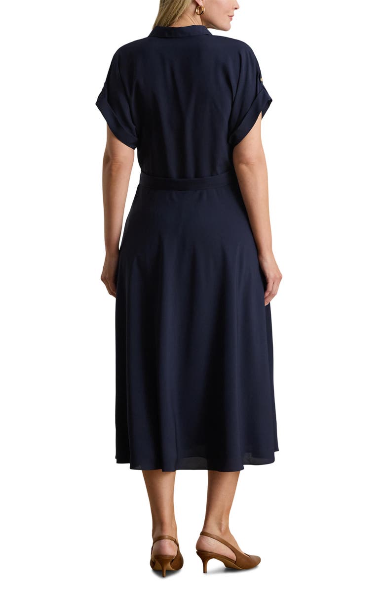Lauren Ralph Lauren Wrap Bodice Crêpe de Chine Midi Dress, Alternate, color, Lighthouse Navy Blue