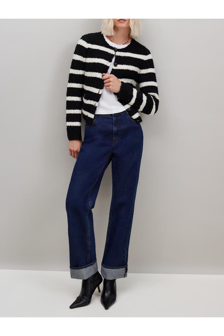 Long Sleeve Stripe Boucle Cardigan, Alternate, color, Mono