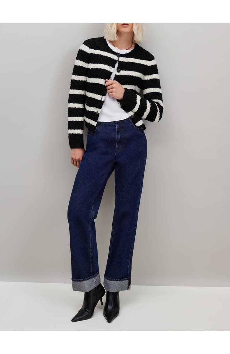 Ro&Zo Long Sleeve Stripe Boucle Cardigan, Alternate, color, Mono