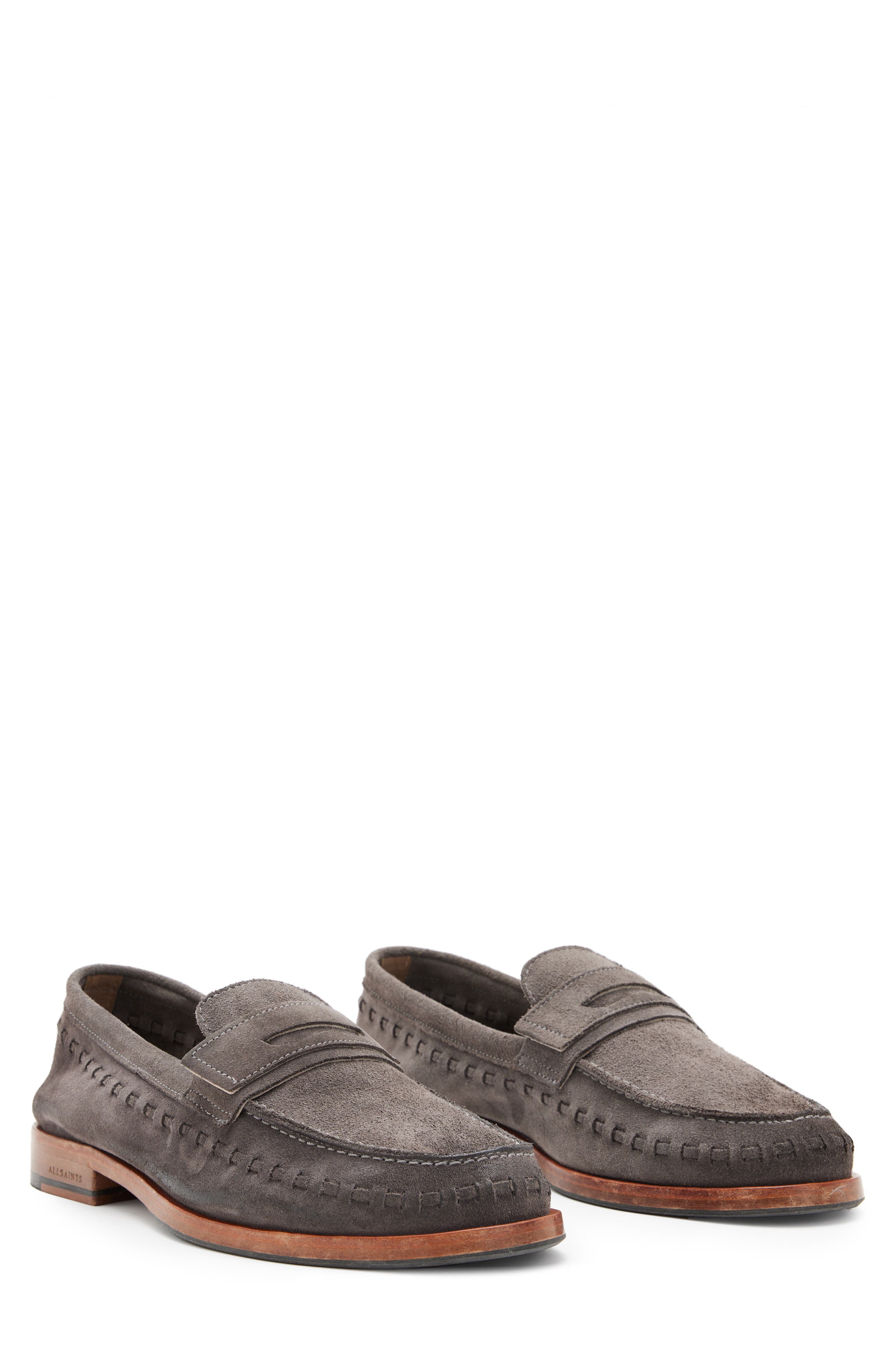 AllSaints Sammy Suede Penny Loafer, Main, color, 