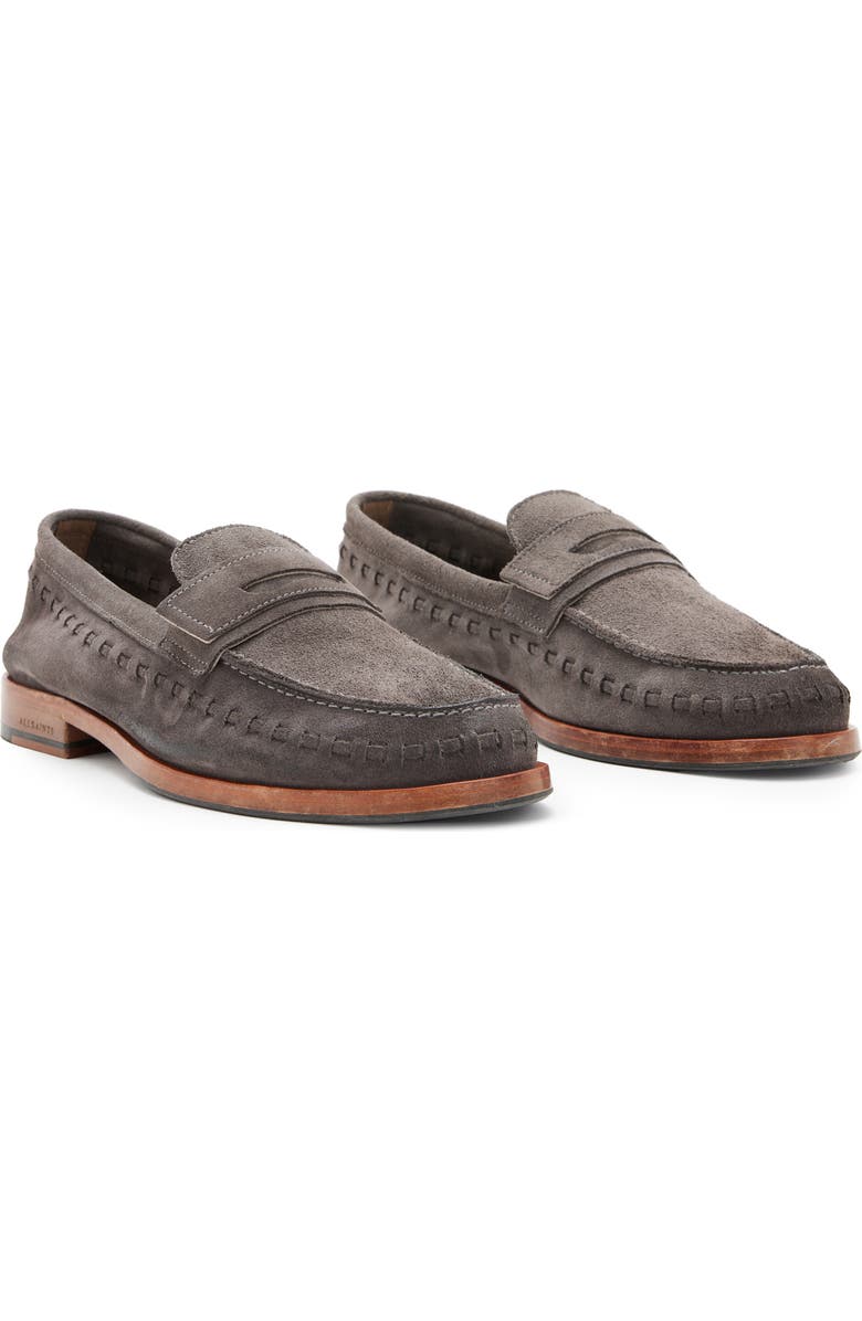 AllSaints Sammy Suede Penny Loafer, Main, color,