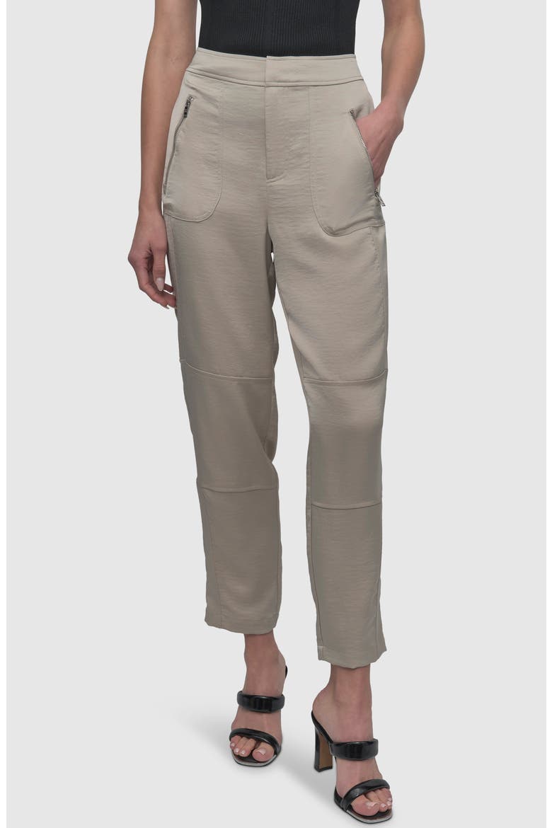 Zip Pocket Satin Pants, Main, color, PEBBLE