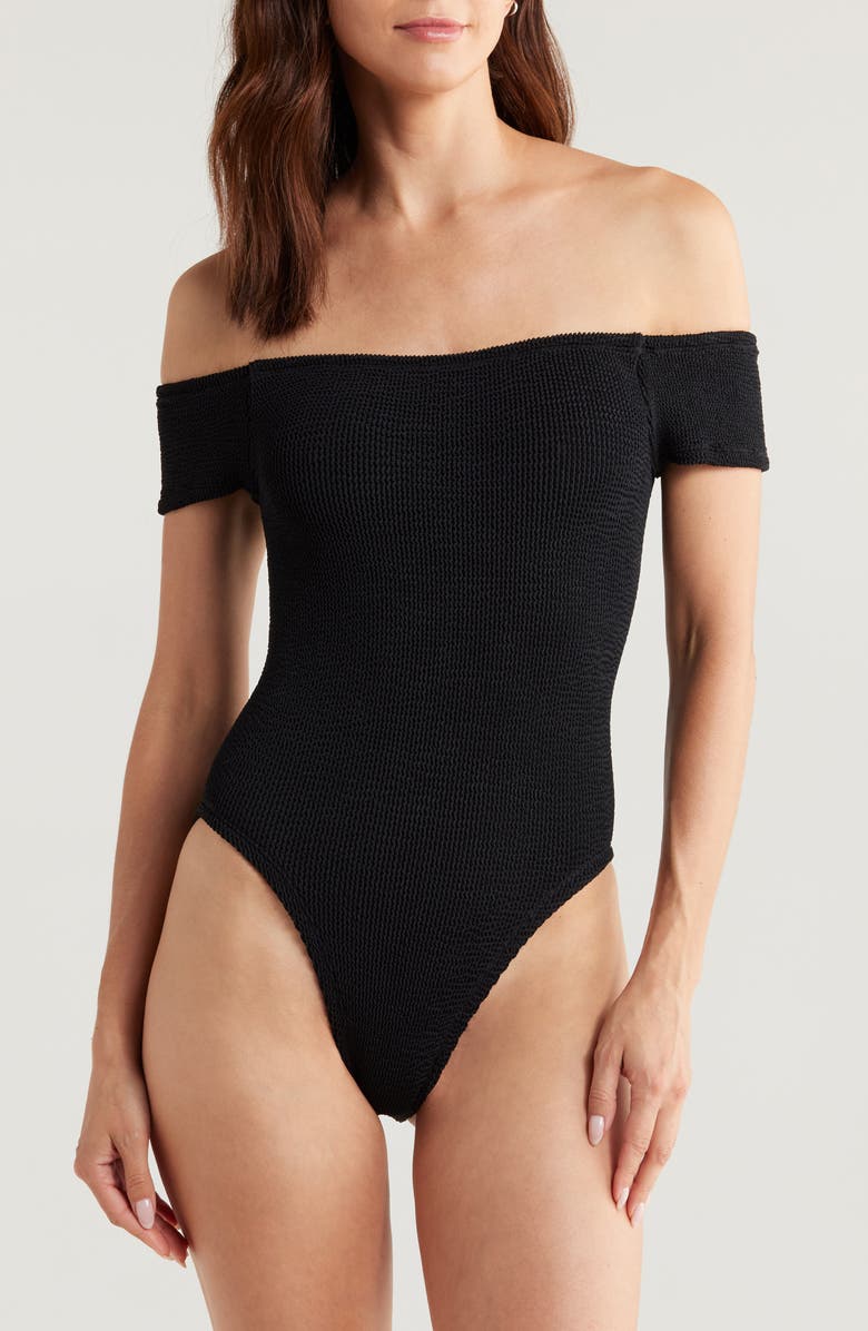 Hunza G Grace Off the Shoulder Seersucker One-Piece Swimsuit, Main, color,