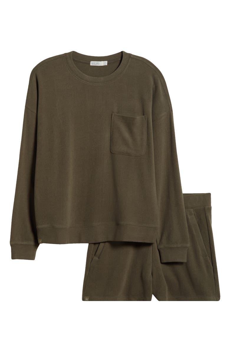 Barefoot Dreams<sup>®</sup> Malibu Brushed Fleece Pajamas, Alternate, color, Khaki Green