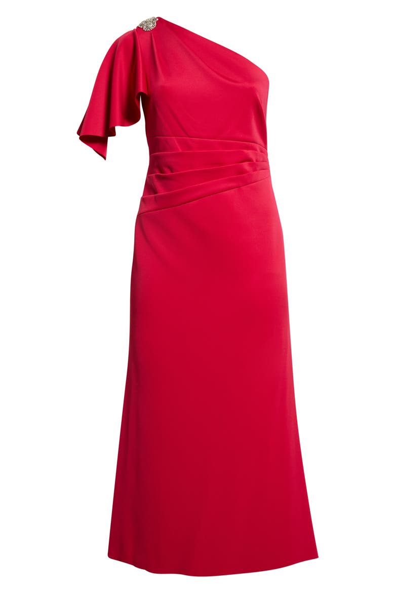 Cape Sleeve One Shoulder Gown, Alternate, color, RUBY RED