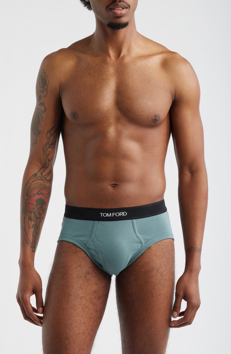 TOM FORD Cotton Stretch Jersey Briefs, Main, color, Teal