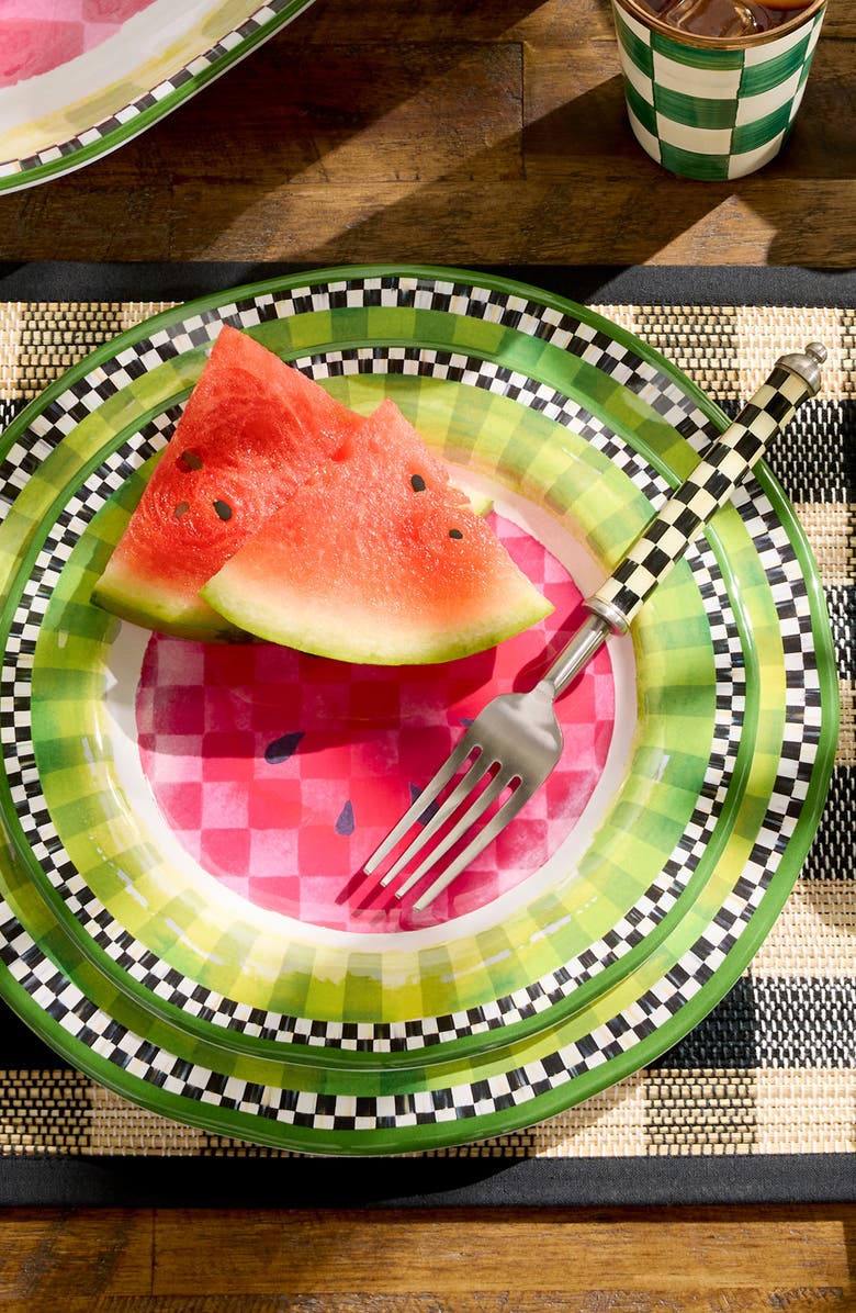 MACKENZIE CHILDS Set of 4 Watermelon Melamine Dinner Plates, Alternate, color, Green