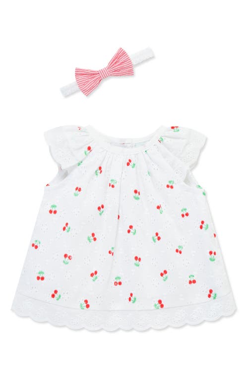Little Me Cherry Eyelet Cotton Top, Shorts & Headband Set