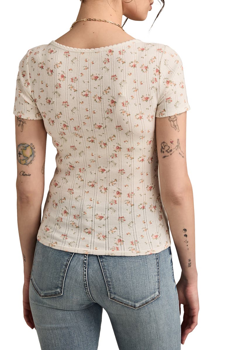 Lucky Brand Floral Pointelle Square Neck T-Shirt, Alternate, color, 