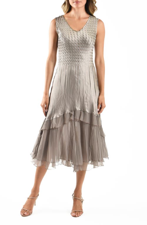 Komarov Charmeuse & Chiffon Cocktail Dress With Jacket In Oyster Smoke Ombre
