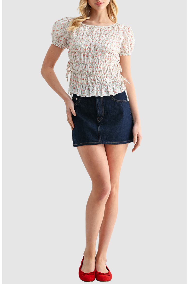 Smocked Puff Sleeve Top, Alternate, color, OFF WHITE RED