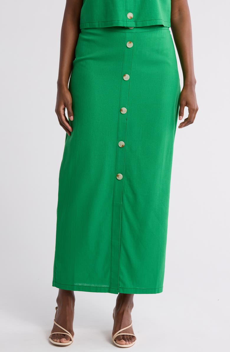 BY DESIGN Abby Button Front Maxi Skirt, Main, color, Fern Green