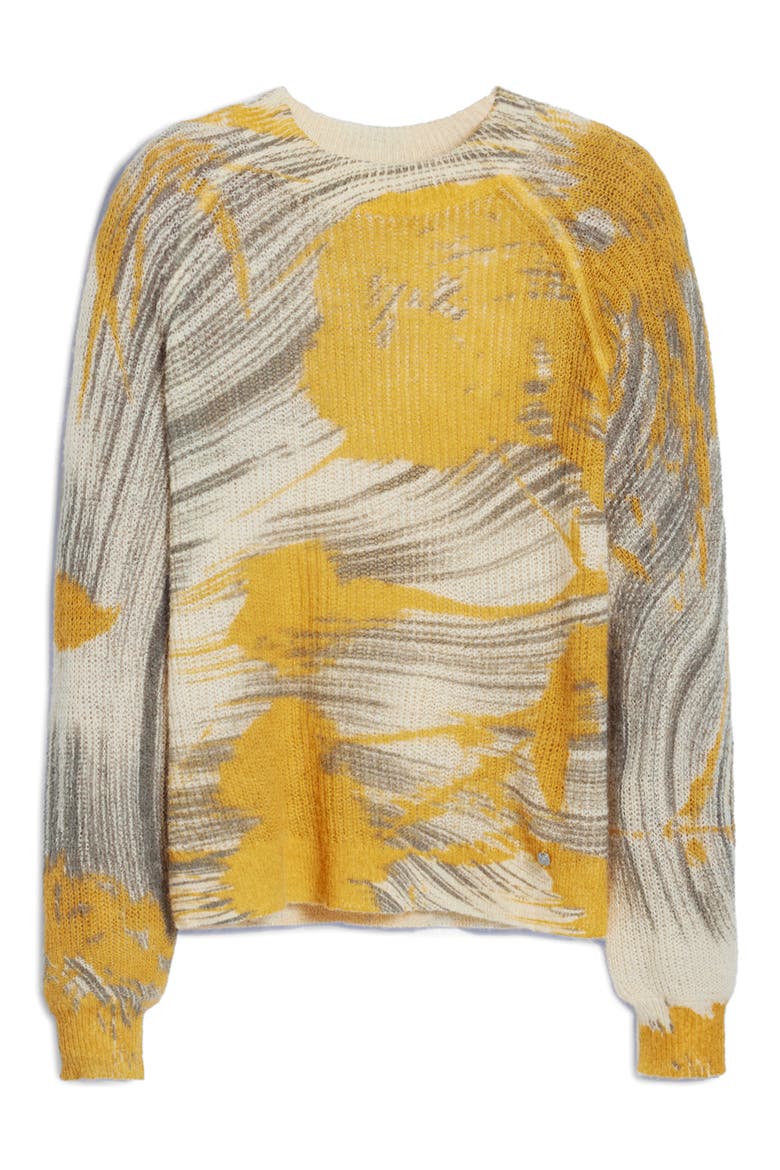 Abstract Print Crewneck Sweater, Alternate, color, YELLOW