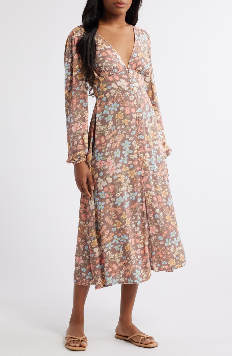 Billabong Cool Nights Floral Long Sleeve Midi Dress, Main, color, 
