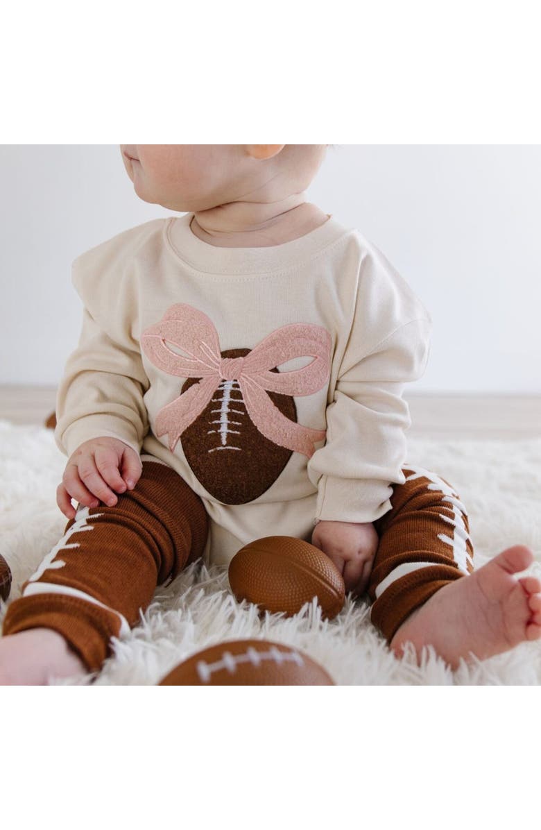 Sweet Wink Bow Football Patch Long Sleeve Romper, Alternate, color, 