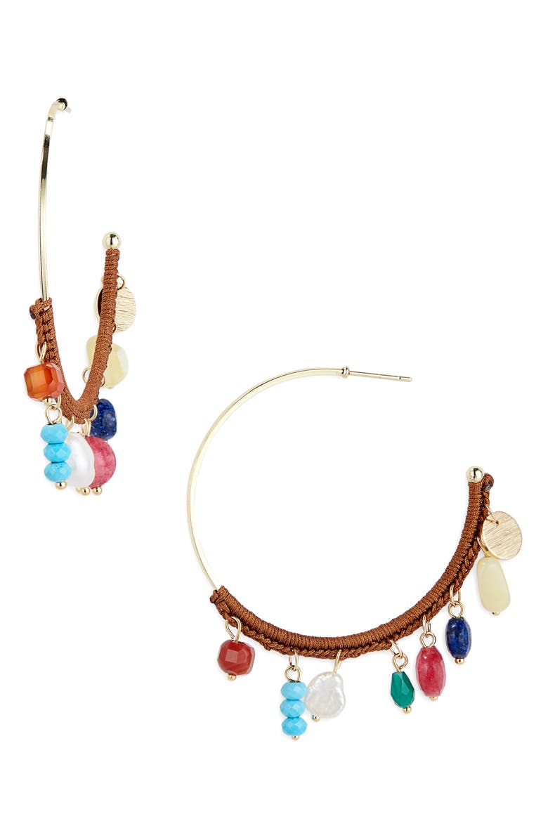 Panacea Multicharm Wrapped Hoop Earrings, Main, color, Gold Multi