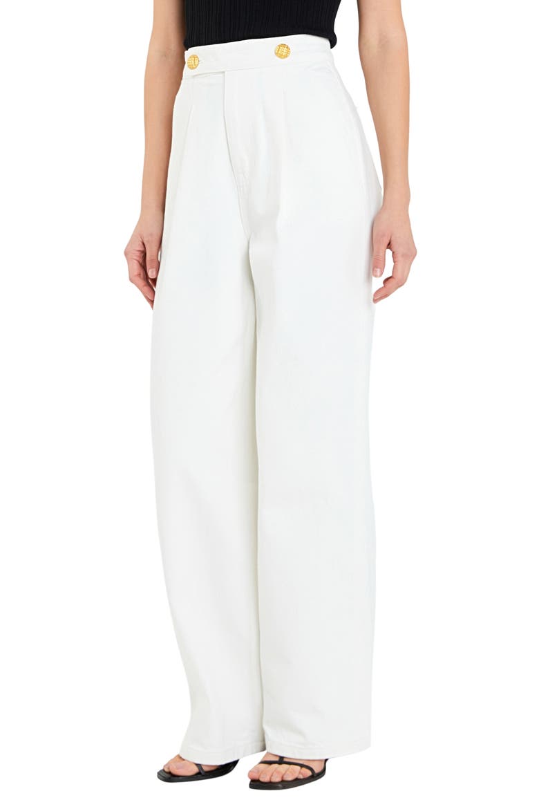 Button Detail Wide Leg Jeans, Alternate, color, OFF WHITE
