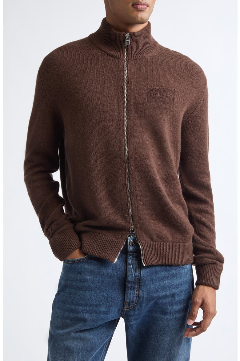 Couture Seam Wool & Cashmere Zip Cardigan, Main, color, DARK HAVANNA