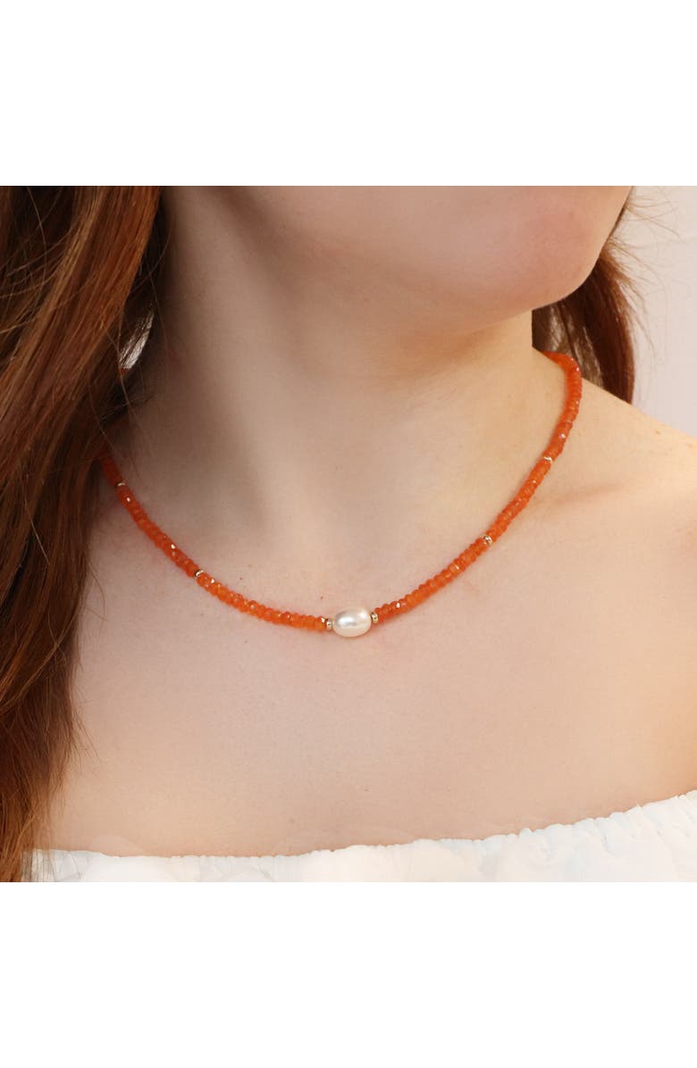The Lovery Fine Jewelry Carnelian Bead Pearl Necklace, Alternate, color, Orange