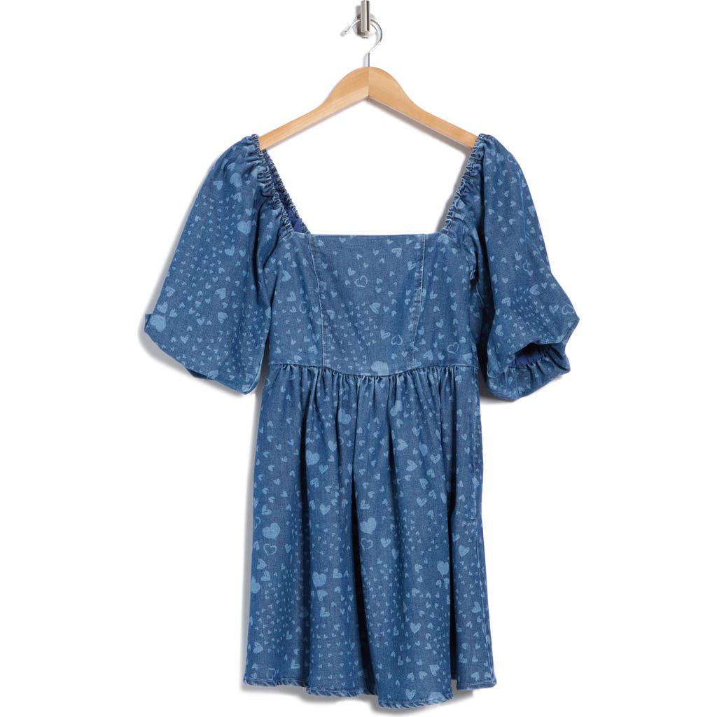 Shop Avec Les Filles Heart Puff Sleeve Babydoll Minidress In Swirling Hearts