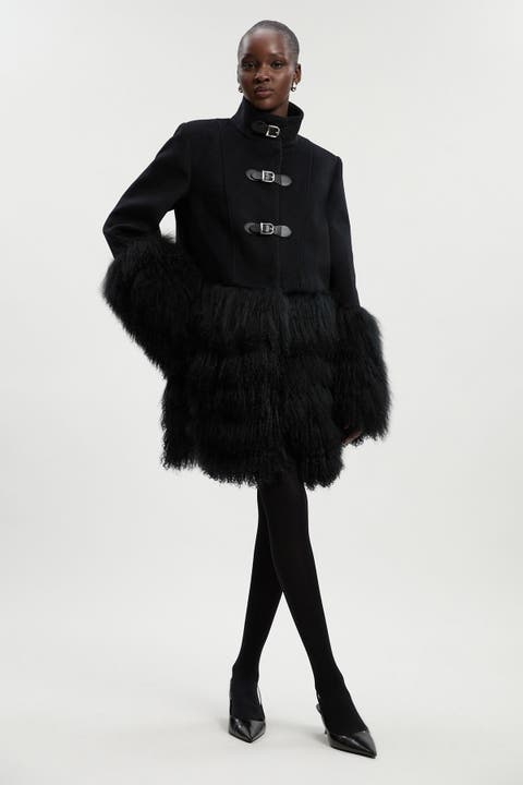 Brushed Wool Buckle Detail Short Coat