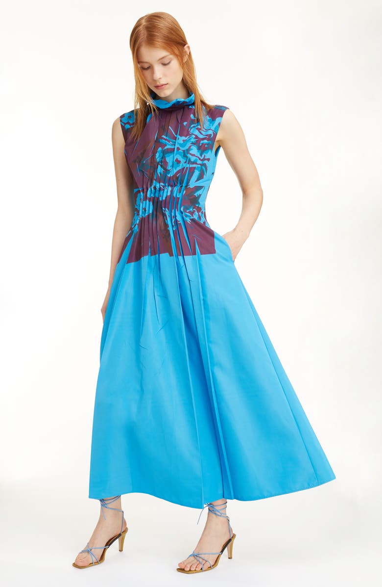 Roksanda Floral Print Ruffle Collar Pleated Dress, Alternate, color,