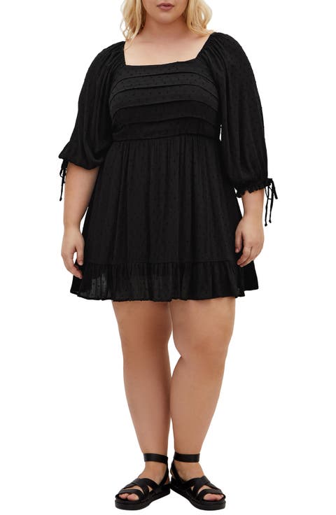 Arden Pleated Clip Dot Minidress (Plus)